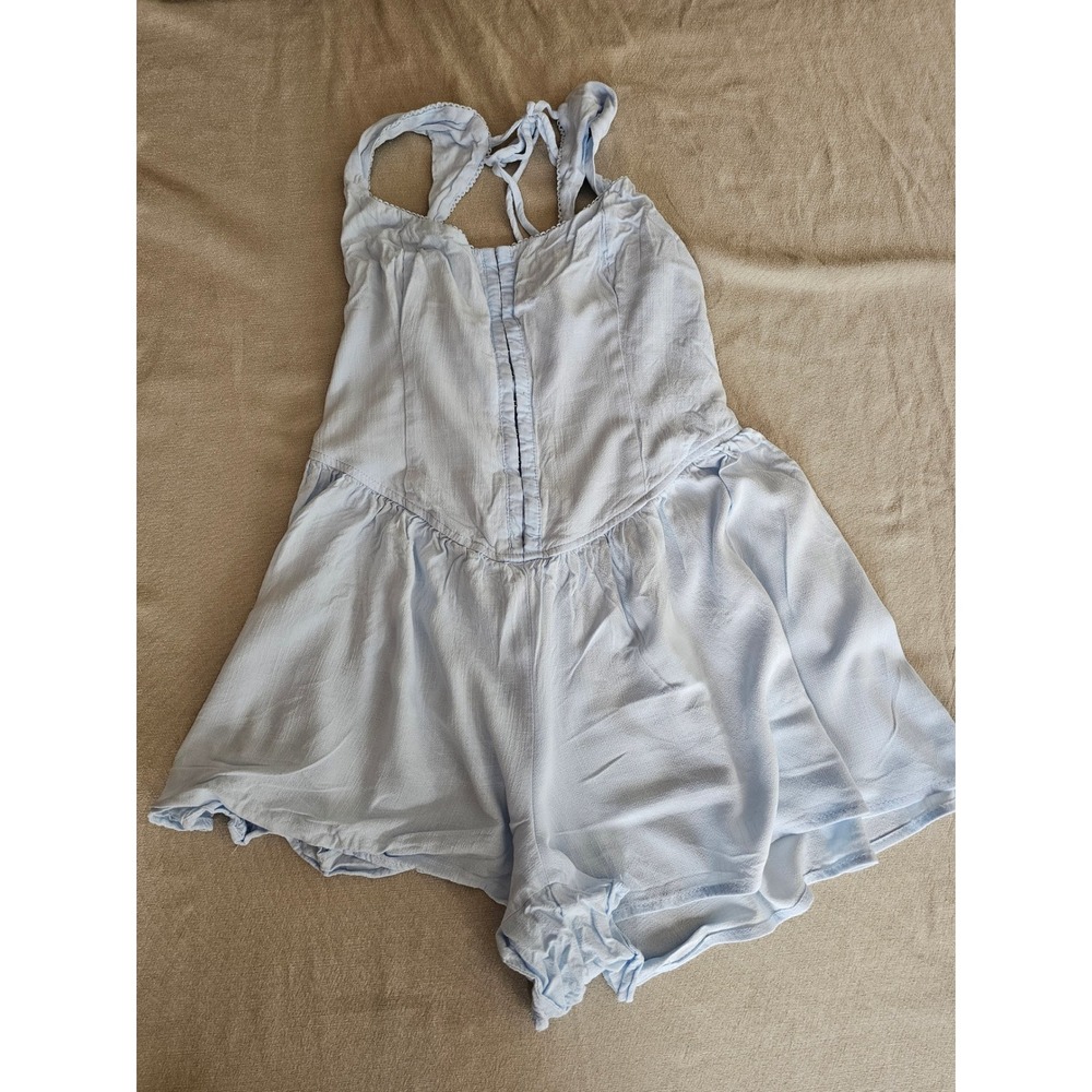 Wild Fable Light Blue Corset Front Smocked Back Romper Sleeveless Small